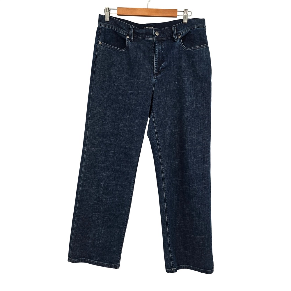 Eileen Fisher Dark‎ Wash Organic Cotton Stretch Straight Leg Jeans Size Small
